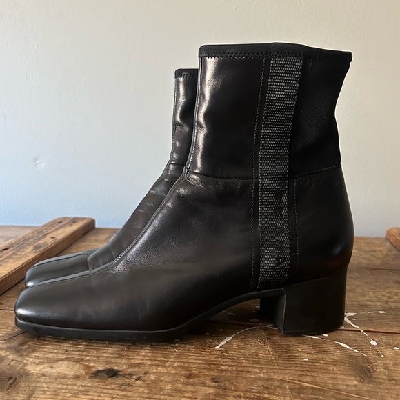 PRADA Authenticated Black Leather Ankle Boot Square Toe Block Heel 37.5 / 7.5 US - Picture 1 of 13